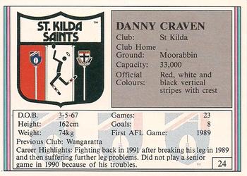 1992 AFL Regina #24 Danny Craven Back